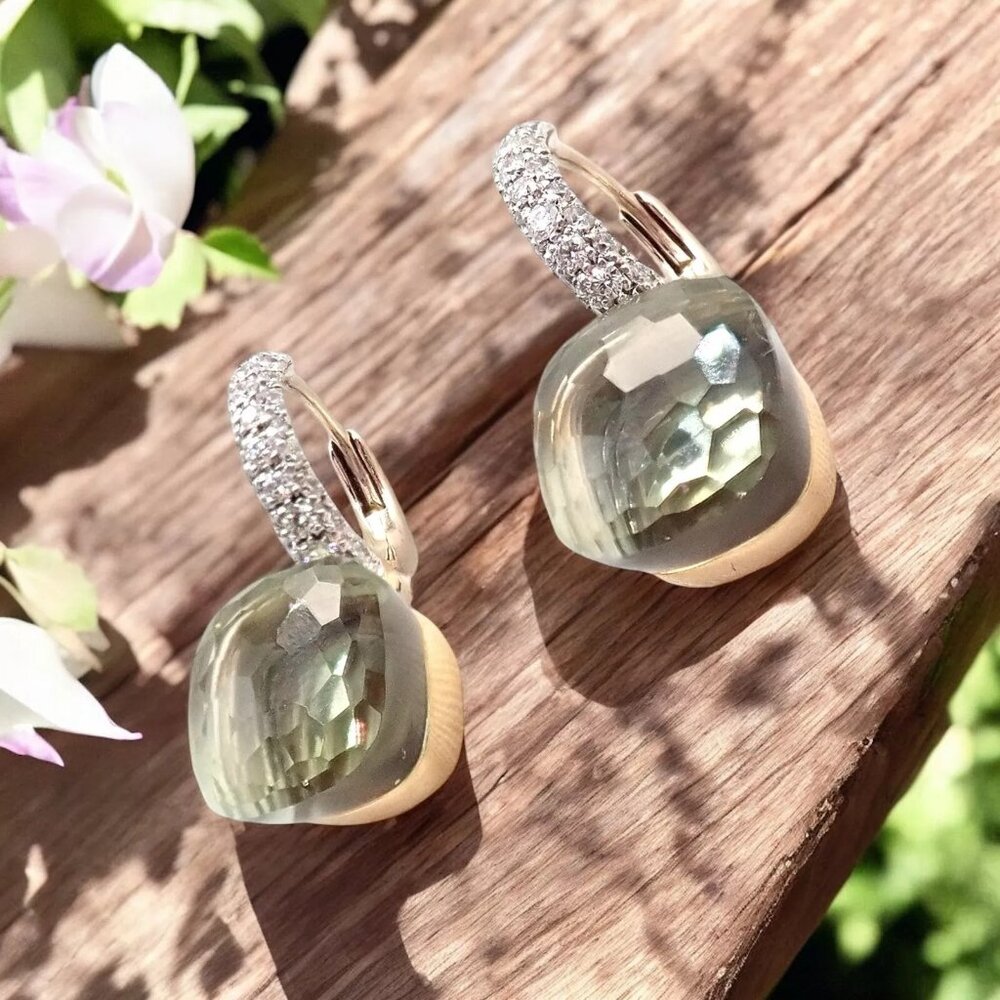 Authentic! Pomellato Nudo 18k Rose + White Gold Diamond Prasiolite Earrings - Picture 10 of 10